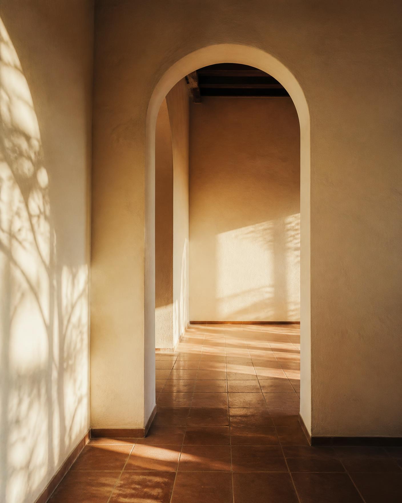 A sunlit archway leading through to another warm room